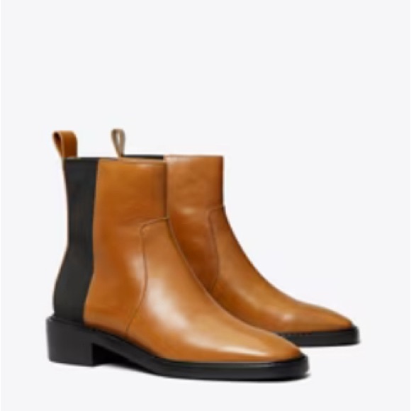 Tory Burch Chelsea Bonnie Brown / Perfect Black Ankle Boots 7.5 w/dust bag - Picture 5 of 12